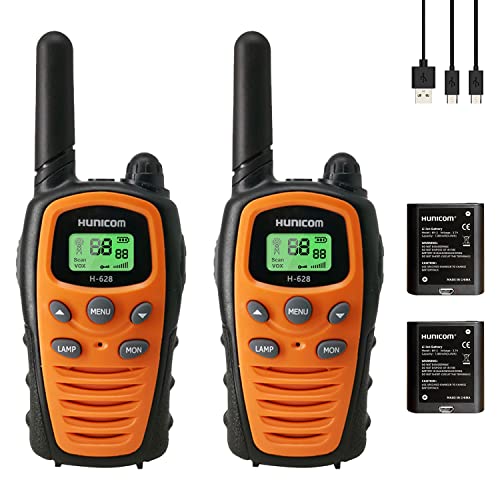 Walkie Talkies wiederaufladbar für Erwachsene, Long Range PMR Radio USB Rechargeable Kinder Funkgeräte Spielzeug mit Taschenlampe VOX 1200 mAh Batterie von HUNICOM