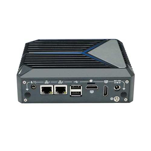 HUNSN Fanless Mini PC, Desktop Computer, HTPC, Kodi Nano Box, Windows 11 or Linux Ubuntu, Intel N100, BX11, WiFi6, BT 5.2, TPM, 2 x COM, 2 x LAN, SIM Slot, 2 x HDMI, Vesa Mount, 16G RAM, 128G SSD von HUNSN