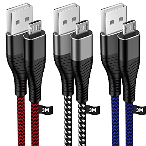 HUNYYN Micro-USB-Kabel 3m [3er Pack], Nylon-Geflochten, Schnellladung, Kompatibel mit PS4, Xbox One, Samsung Galaxy S7/S6/S5, Kindle Fire, Ältere Android-Handys von HUNYYN