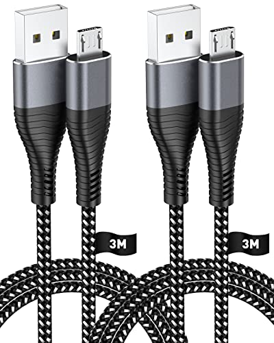 PS4 Controller Ladekabel 2er Pack, YKZ Extra langes 3M Micro USB Schnellladekabel mit 2,4 A & 480 Mbps, Kompatibel mit PS4, PS4 Slim, PS4 Pro, Xbox One, (Alte) Android Handys – Robust & Langlebig von HUNYYN