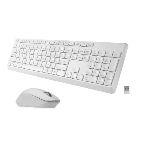 Drahtlose Tastatur und Maus Combo,US-Layout(QWERTY) leise und weiche 2.4G Full-Size Computer Tastatur und ergonomische Drahtlose Maus für Windows, Mac Desktop/Laptop/PC/PS, Rosa weiß von HUO JI