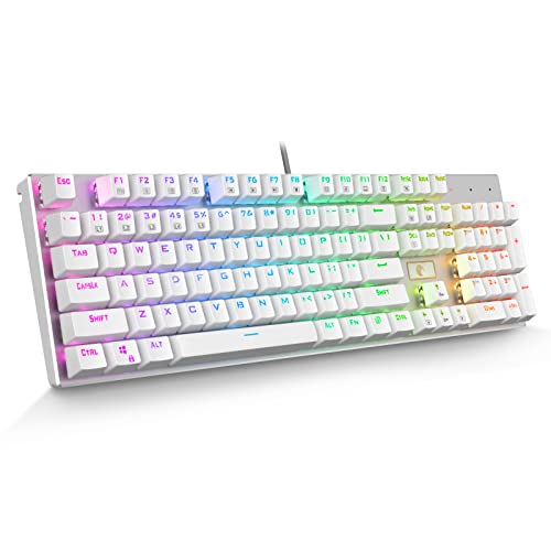 HUO JI 104 Tasten Full Size RGB Backlit Wired Keyboard mit Mehreren Farbanpassungen der Hintergrundbeleuchtung für Gaming, Office – Weiß von HUO JI