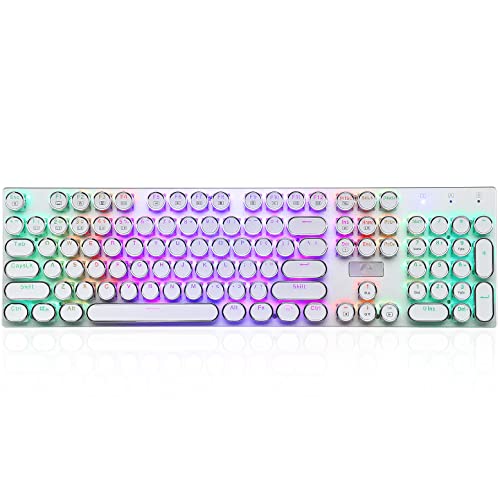 HUO JI E-Yooso Z-88 Mechanische Gaming-Tastatur, kabelgebundener Schreibmaschinen-Stil mit programmierbaren RGB-Hintergrundbeleuchtung, Clicky-Blau-Schalter, Retro-Tastatur, Weiß von HUO JI
