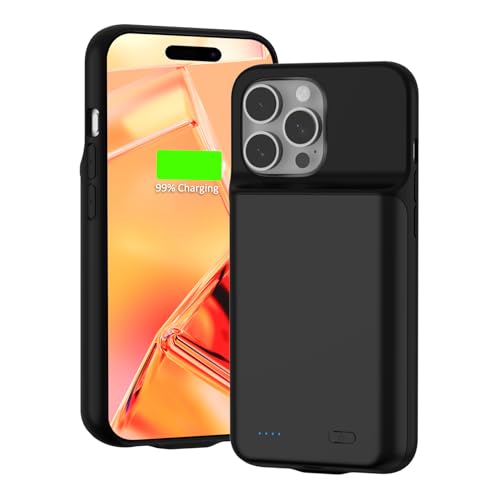 HUOBAO Akkuhülle für iPhone 16 Pro Max (6,9"), 7000mAh Powerbank Hülle 15W, Ultradünn Schnell Tragbares Ladegerät Battery Case, 360°-Schutz, Erweiterter Akku Ladehülle für iPhone 16 Pro Max, Schwarz von HUOBAO