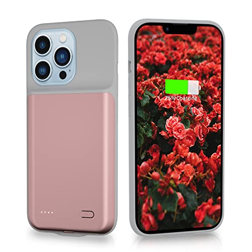 HUOBAO Batteriehülle für iPhone 13 Pro, [6000mAh] Ladegerät Hülle für iPhone 13 Pro, Schützende tragbare Ladetasche, wiederaufladbare Smart Extended Battery Pack (6,1 Zoll) (Rosa) von HUOBAO