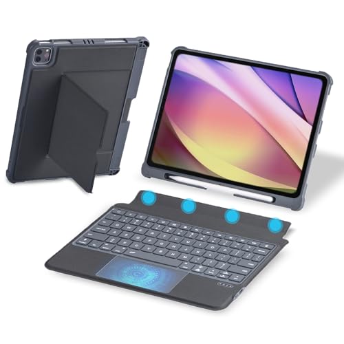 HUOBAO iPad Pro 11 Zoll Hülle mit Tastatur (1./2./3./4.), abnehmbare iPad Air 5./4. Generation Hülle mit Tastatur, 7-farbige iPad-Tastatur mit Hintergrundbeleuchtung, Trackpad und Stifthalter, QWERTY von HUOBAO