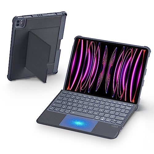 HUOBAO iPad Pro 12,9 Hülle mit Tastatur, Magnetische Abnehmbare iPad Pro Tastaturhülle 12,9 Zoll (6./5./4./3. Generation) mit 7-Farben-Hintergrundbeleuchtung, Trackpad und Stifthalter, QWERTY von HUOBAO