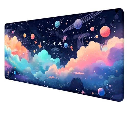 HUOCAIREN Anime Space Scene Desk Pad, Blue Pastel Galaxy Large Mouse Pad XL Cute Cosmos Desk Mat, Aesthetic Stars Clouds and Planets Extended Mousepad, Game Mat, 89.9 cmx40.9 cm von HUOCAIREN