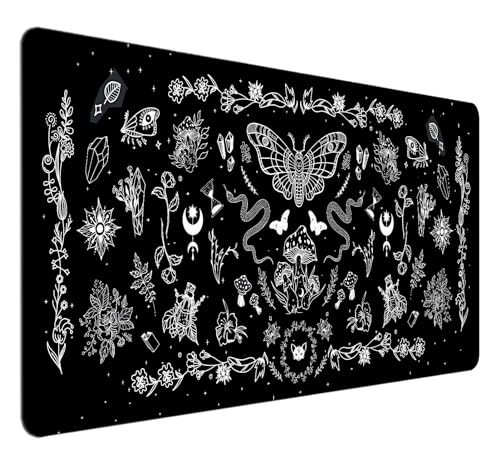 HUOCAIREN Goth Schreibtischunterlage, schwarzes okkultes großes Mauspad, Halloween-Schreibtischdekoration, Hexen-XXL-Mauspad, himmlischer Pilz, Gaming-Mauspad, Bürozubehör, Geschenke von HUOCAIREN