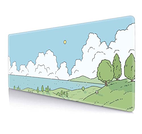 Kawaii Anime Tiere Mauspad Natur Mousepad Niedlich Minimalistische Schreibtischunterlage Hasenbär und Katze Schreibtischunterlage Extra Groß Mauspad 31,5 X 11,8 Zoll von HUOCAIREN