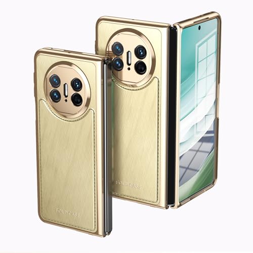 HUOLUNGJIN Kompatibel mit Huawei Mate X3 Klappbare Hülle mit Displayschutzfolie, Luxus PU Leder Slim Fit Handyhülle - Plating Gold Edge Drop Scratch & Shock Protection Case (Gold) von HUOLUNGJIN
