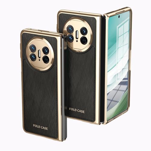 HUOLUNGJIN Kompatibel mit Huawei Mate X5 Hülle mit Displayschutzfolie, Luxus PU Leder Slim Fit Phone Cover - Plating Gold Edge Drop Scratch & Shock Protection Case (Schwarz) von HUOLUNGJIN