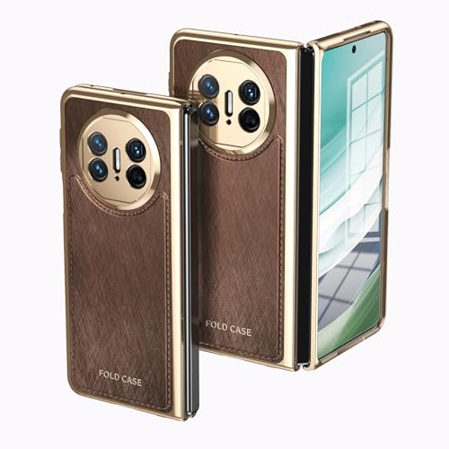 HUOLUNGJIN Kompatibel mit Huawei Mate X5 Klappbare Hülle mit Displayschutzfolie, Luxus PU Leder Slim Fit Phone Cover - Plating Gold Edge Drop Scratch & Shock Protection Case (Braun) von HUOLUNGJIN