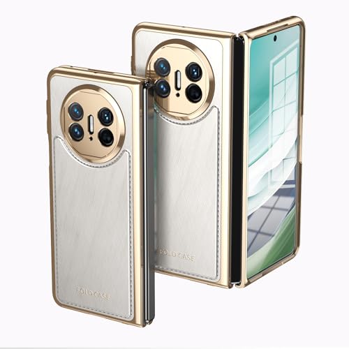 HUOLUNGJIN Kompatibel mit Huawei Mate X5 Klappbare Hülle mit Displayschutzfolie, Luxus PU Leder Slim Fit Phone Cover - Plating Gold Edge Drop Scratch & Shock Protection Case (Weiß) von HUOLUNGJIN