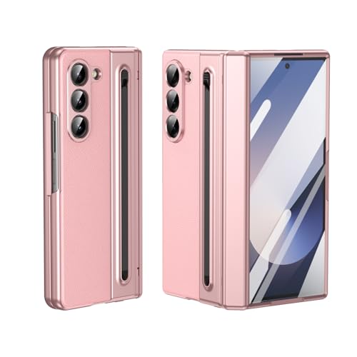 HUOLUNGJIN Schutzhülle für Galaxy Z Fold 5, mit eingebautem, kompaktem S-Stiftschlitz, Displayschutzfolie, normalem Eingabestift, faltbare Serie, Vollpack-Schutzhülle (Rosa) von HUOLUNGJIN