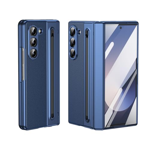 HUOLUNGJIN Schutzhülle für Galaxy Z Fold 5, mit eingebautem, kompaktem S-Stiftschlitz, Displayschutzfolie, normalem Eingabestift, faltbare Serie, Vollpack-Schutzhülle (blau) von HUOLUNGJIN