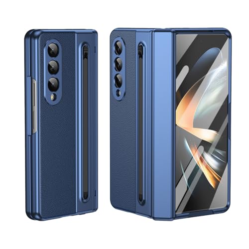 Handyhüllen, kompatibel mit Samsung Galaxy Z Fold 4, mit eingebautem kompaktem S-Stiftschlitz, Hülle mit Displayschutzfolie und normalem Eingabestift, faltbare Serie, Vollpack-Schutzhülle (blau) von HUOLUNGJIN