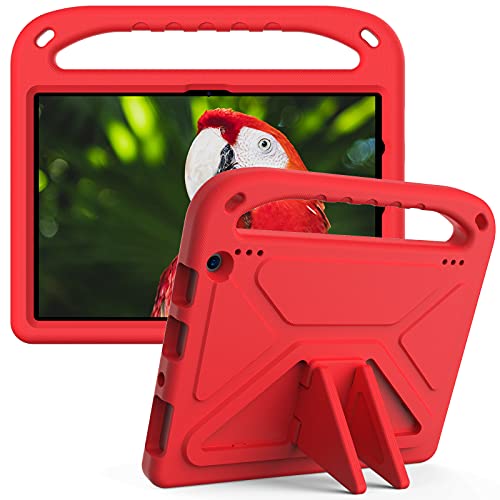 Kinder-Tablet-Hülle, kompatibel mit Amazon Fire HD 10 & HD 10 Plus (2021), Hülle mit Ständer, strapazierfähig, stoßfest, EVA-Schutzhülle mit Griff/Schultergurt, Rot von HUOLUNGJIN