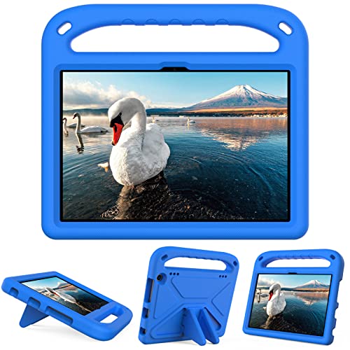 Kinder-Tablet-Hülle, kompatibel mit Amazon Fire HD 8 & 8 Plus (2020/2022), Hülle mit Ständer, strapazierfähig, stoßfest, EVA-Schutzhülle mit Griff/Schultergurt, Stoßstangen-Schutzhülle (blau) von HUOLUNGJIN