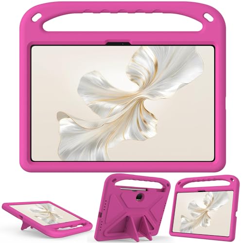 Kinder-Tablet-Hülle, kompatibel mit Honor Pad 9 12,1 Zoll, Hülle mit Ständer, strapazierfähig, stoßfest, EVA-Schutzhülle mit Griff/Schultergurt, Stoßschutz, Kinderabdeckung (Rosa) von HUOLUNGJIN