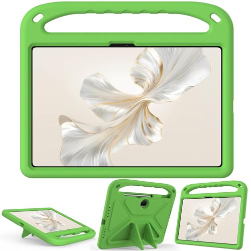 Kinder-Tablet-Hülle, kompatibel mit Honor Pad 9 12,1 Zoll, mit Ständer, strapazierfähig, stoßfest, EVA-Schutzhülle mit Griff/Schultergurt, Stoßschutz, Kinderabdeckung (Grün) von HUOLUNGJIN