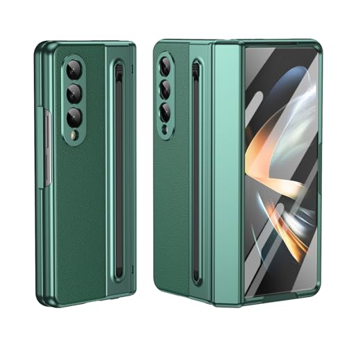 Kompatibel mit Samsung Galaxy Z Fold 3 Handyhülle mit eingebautem kompaktem S-Stiftschlitz, Displayschutzfolie, normalem Eingabestift, faltbare Serie, Vollpack-Schutzhülle (grün) von HUOLUNGJIN