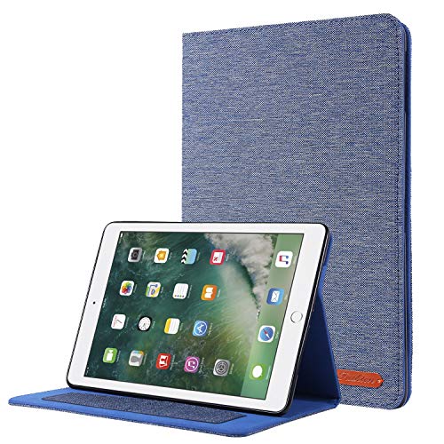 Schlanke Tablet-Hülle, kompatibel mit iPad 6. / 5. Generation, 24,6 cm (9,7 Zoll), Version 2018/2017, ultradünn, klappbar, Standfunktion, automatische Wake-/Sleep-Funktion, weiche TPU-Rückseite, Blau von HUOLUNGJIN