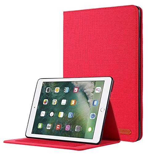 Schlanke Tablet-Hülle, kompatibel mit iPad 6. / 5. Generation, 24,6 cm (9,7 Zoll), Version 2018/2017, ultradünn, klappbar, Standfunktion, automatische Wake-/Sleep-Funktion, weiche TPU-Rückseite, Rot von HUOLUNGJIN