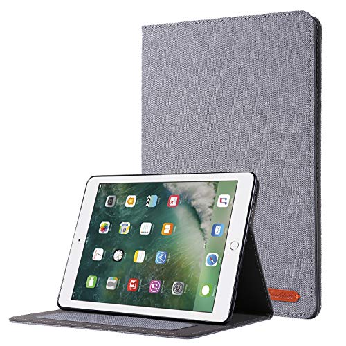 Schlanke Tablet-Hülle, kompatibel mit iPad 6. / 5. Generation, 24,6 cm (9,7 Zoll), Version 2018/2017, ultradünn, klappbar, Standfunktion, automatische Wake-/Sleep-Funktion, weiche TPU-Rückseite, Grau von HUOLUNGJIN