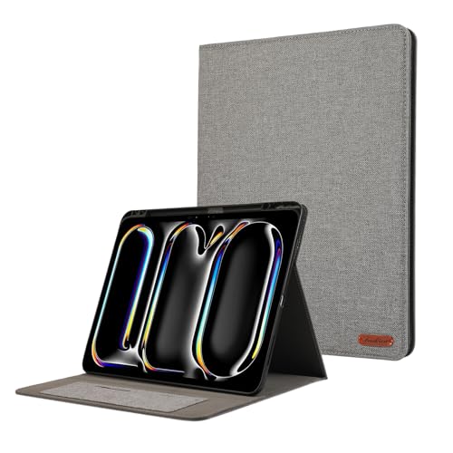 Schlanke Tablet-Hüllen kompatibel mit iPad Pro 13 Zoll Hülle M4 (2024) mit Stifthalter, stoßfest, Smart-Folio-Schutzhülle mit automatischer Wake-/Sleep-Funktion, weiche TPU-Rückseite, Grau von HUOLUNGJIN