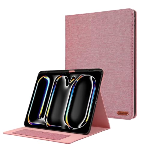 Schlanke Tablet-Hüllen kompatibel mit iPad Pro 13 Zoll Hülle M4 (2024) mit Stifthalter, stoßfest, Smart-Folio-Schutzhülle mit automatischer Wake-/Sleep-Funktion, weiche TPU-Rückseite, Rosa von HUOLUNGJIN