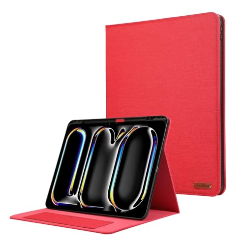 Schlanke Tablet-Hüllen kompatibel mit iPad Pro 13 Zoll Hülle M4 (2024) mit Stifthalter, stoßfest, Smart-Folio-Schutzhülle mit automatischer Wake-/Sleep-Funktion, weiche TPU-Rückseite, Rot von HUOLUNGJIN