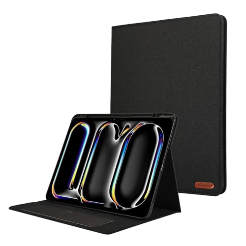 Schlanke Tablet-Hüllen kompatibel mit iPad Pro 13 Zoll Hülle M4 (2024) mit Stifthalter, stoßfest, Smart-Folio-Schutzhülle mit automatischer Wake-/Sleep-Funktion, weiche TPU-Rückseite, Schwarz von HUOLUNGJIN