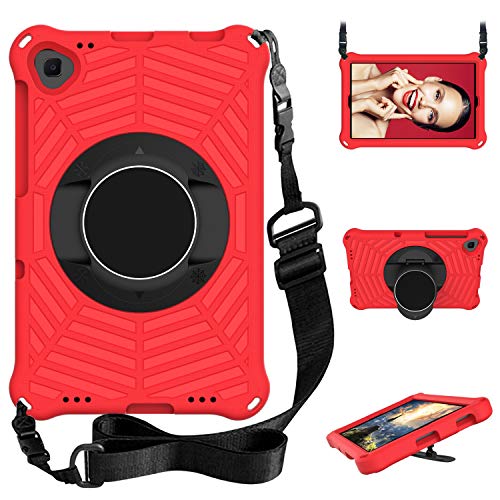 Stoßfeste Schutzhülle für Kinder, kompatibel mit Xiaomi Mi Pad 4 Plus (10,1 Zoll) – leichte, ungiftige EVA-Schutzhülle mit drehbarem Ständer, Griff und verstellbarem Schultergurt, Rot von HUOLUNGJIN