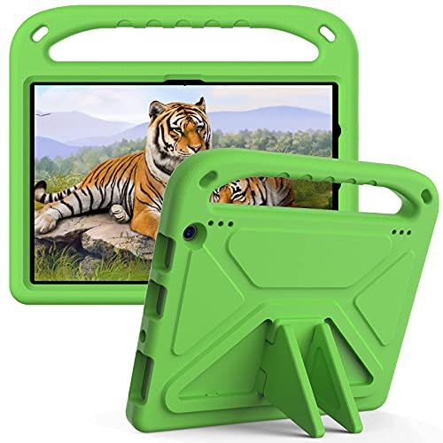 Tablet-Schutzhülle für Kinder, kompatibel mit Amazon Fire HD 10 und HD 10 Plus (2021), Hülle mit Ständer, strapazierfähig, stoßfest, EVA-Schutzhülle mit Griff/Schultergurt, Grün von HUOLUNGJIN