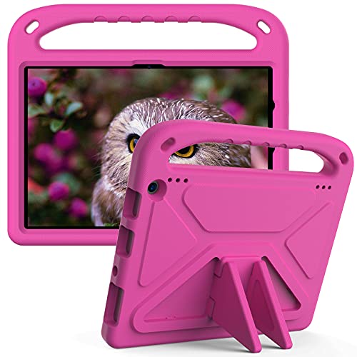 Tablet-Schutzhülle für Kinder, kompatibel mit Amazon Fire HD 10 und HD 10 Plus (2021), Hülle mit Ständer, strapazierfähig, stoßfest, EVA-Schutzhülle mit Griff/Schultergurt, Rosa von HUOLUNGJIN