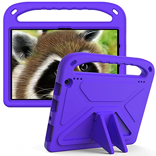 Tablet-Schutzhülle für Kinder, kompatibel mit Amazon Fire HD 10 und HD 10 Plus (2021), Hülle mit Ständer, strapazierfähig, stoßfest, EVA-Schutzhülle mit Griff/Schultergurt, Violett von HUOLUNGJIN