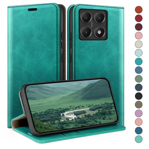 HUOUH für Xiaomi 14T Pro Hülle mit RFID Schutzhülle aus Lederhülle Handyhülle,Kartenfach Leder ständer Handy hülle,360 Grad Schutz Cover für 14T Pro Klapphülle Wallet Case Blaugrün von HUOUH