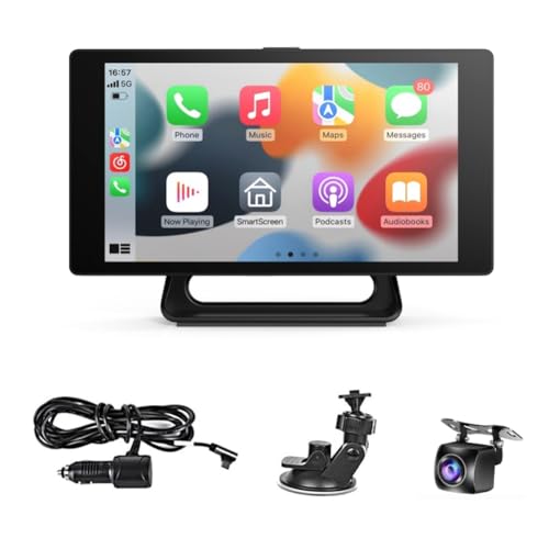 HUPYOMLER Tragbares Autoradio mit Dashcam, kabellos, Carplay, Android, Auto-Recorder, Bluetooth, FM, Rückfahrkamera, langlebig, einfache Installation von HUPYOMLER