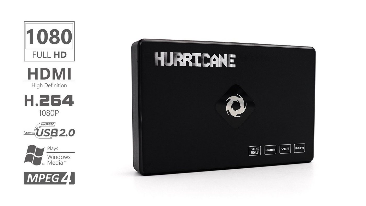 HURRICANE Festplatten-Gehäuse Hurricane Geh.¤use ohhe Festplatte HDD Full HD (1920*1080) HDMI Media von HURRICANE