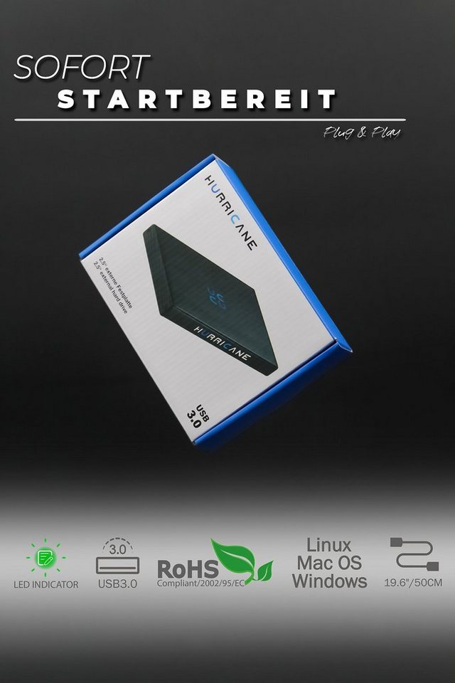 HURRICANE GD25612 portable externe Festplatte 640GB 2,5" USB 3.0 HDD Speicher externe HDD-Festplatte (640GB) 2,5", für PC, Laptop, PS4, PS5, Xbox - kompatibel mit Windows, Mac, Linux von HURRICANE