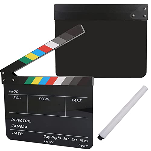 Film Slate, Acrylfilm Regisseure Clapboard Professional Movie Directors Clapboard Acryl -Regisseur Szene Clapperboard TV Movie Action Board Film Cut Prop mit Stift (Buntes Blackboard Pav1cbe) von HURRISE