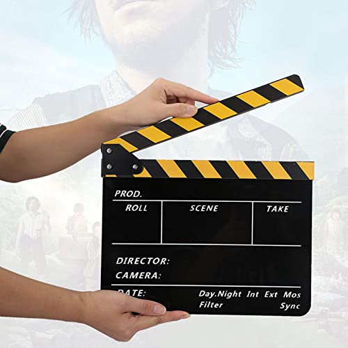 Film Slate, Acrylfilm Regisseure Clapboard Professional Movie Directors Clapboard Acryl -Regisseur Szene Clapperboard TV Movie Action Board Film Cut Prop mit Stift (Schwarz -Gelb -Blackboard Pav1ybe) von HURRISE