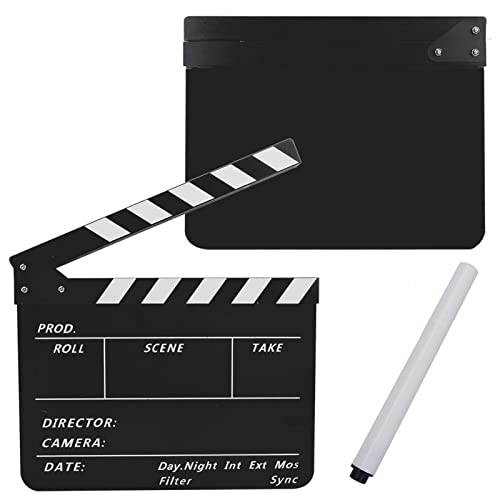 Film Slate, Acrylfilm Regisseure Clapboard Professional Movie Directors Clapboard Acryl -Regisseur Szene Clapperboard TV Movie Action Board Film Cut Prop mit Stift (Schwarz -Weiß -Blackboard Pav1bbe) von HURRISE