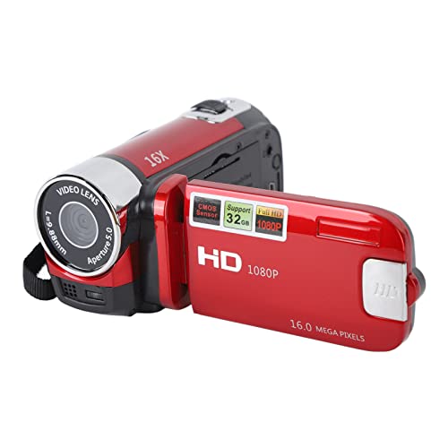 HURRISE Videokamera-Camcorder Digitalkamera-Recorder Full HD 1080P 16 MP IR-Vlogging-Recorder 2,7-Zoll-TFT-Bildschirm 16-facher Zoom mit USB-Kabel (Rot) von HURRISE