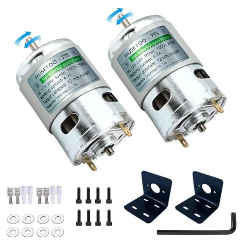 775 DC-Motor, 12 V DC-Motor, hohes Drehmoment, DC-Motor, max. 20000U/min, Doppelkugellager, leise, Power-Räder, Motor-Upgrade, DC-Motor (mit Halterung) (Rundschaftmotoren, 2 Stück) von HUSETOO