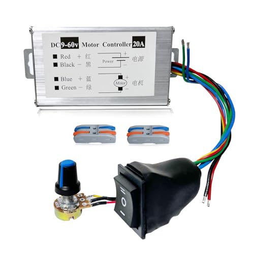 HUSETOO Gleichstrom-Motordrehzahlregler, DC 12 V, 24 V, 36 V, 48 V, 60 V, Pulsbreitenmodulation, PWM-Monitor, Dimmer, Regler, 1200 W, 20 A CW/CCW und Drehschalter HUSETOO Gleichstrom-Motordrehzahlregler, DC 12 V, 24 V, 36 V, 48 V, 60 V, Pulsbreitenmodulation, PWM-Monitor, Dimmer, Regler, 1200 W, 20 A CW/CCW und Drehschalter von HUSETOO