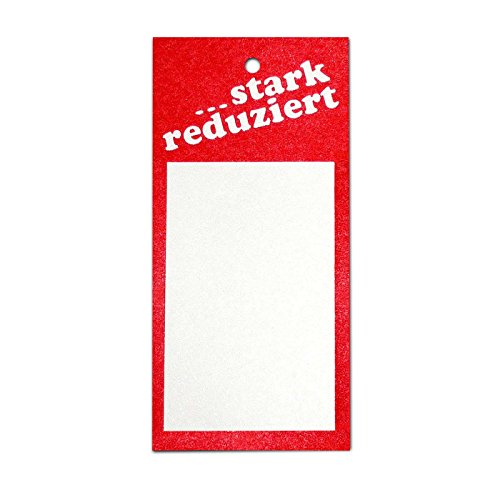 1.000 Preisschilder 40x85 mm rot/weiß | Aufdruck: stark reduziert | Hängeetiketten einzeln geschnitten | Kartonetiketten | HUTNER von HUTNER