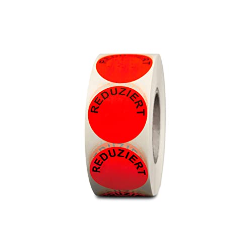 HUTNER Aktionsetiketten"Reduziert" ø 32mm leucht-rot permanent 3.000 runde Aufkleber, Haftetiketten, runde Etiketten von HUTNER