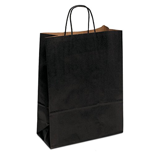 Papiertasche edel & stabil | 150 Stück schwarz 40+16x45 cm | Qualität aus deutscher Produktion | Tragetasche aus Papier | HUTNER von HUTNER